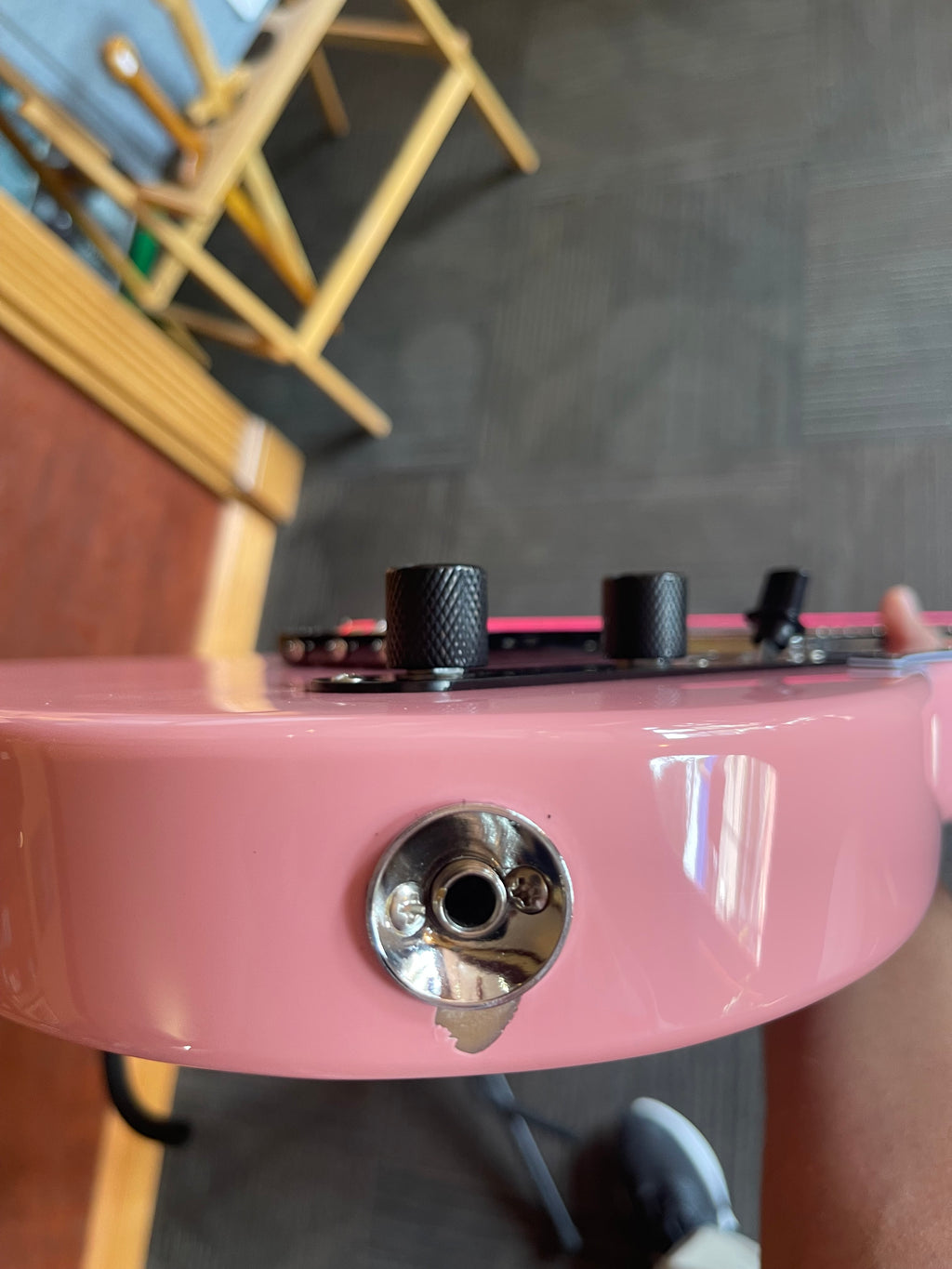 Trevis Custom T-Style Electric Guitar – Pink with Paw Print Inlays – New with Cosmetic Damage