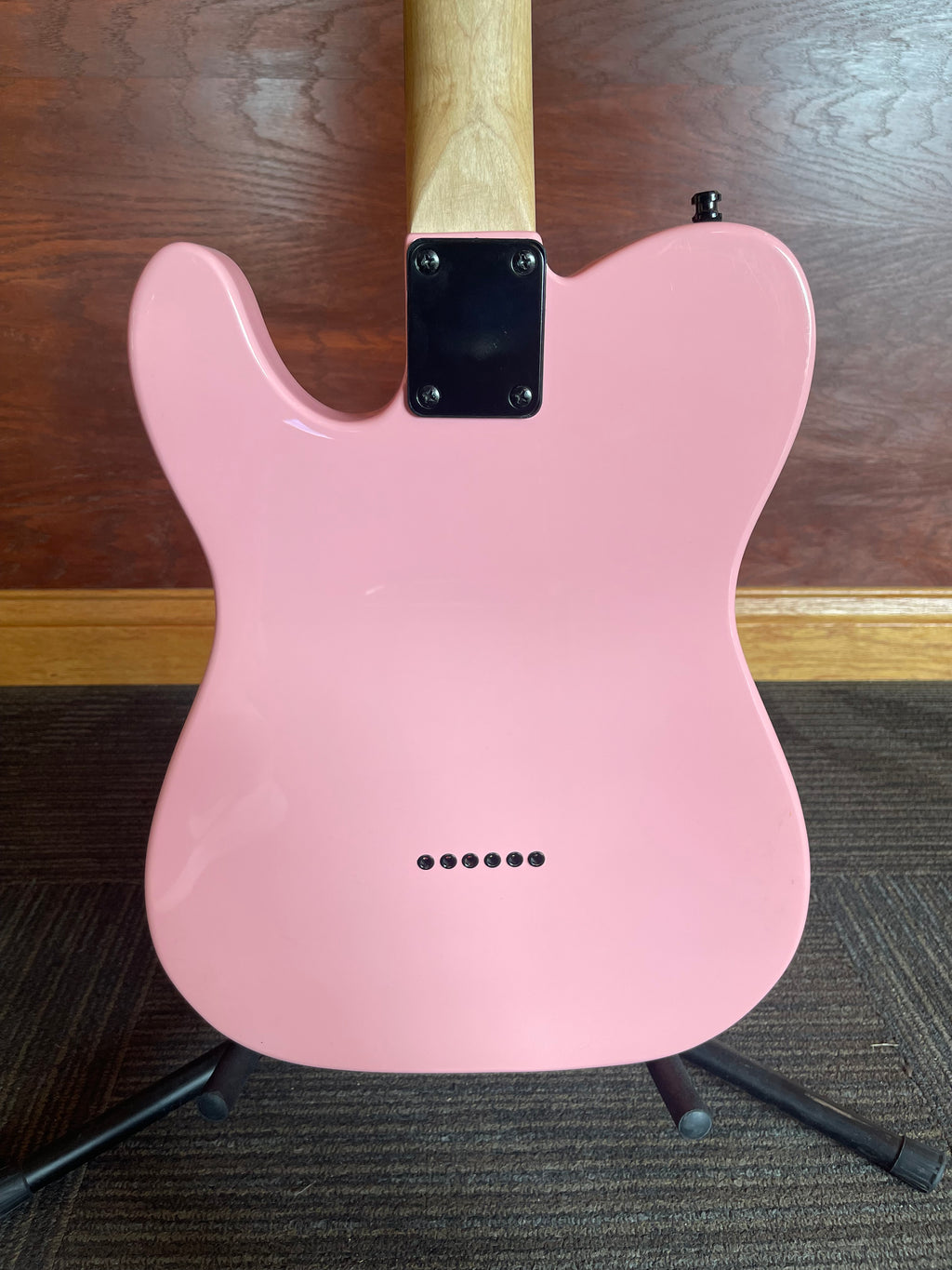 Trevis Custom T-Style Electric Guitar – Pink with Paw Print Inlays – New with Cosmetic Damage