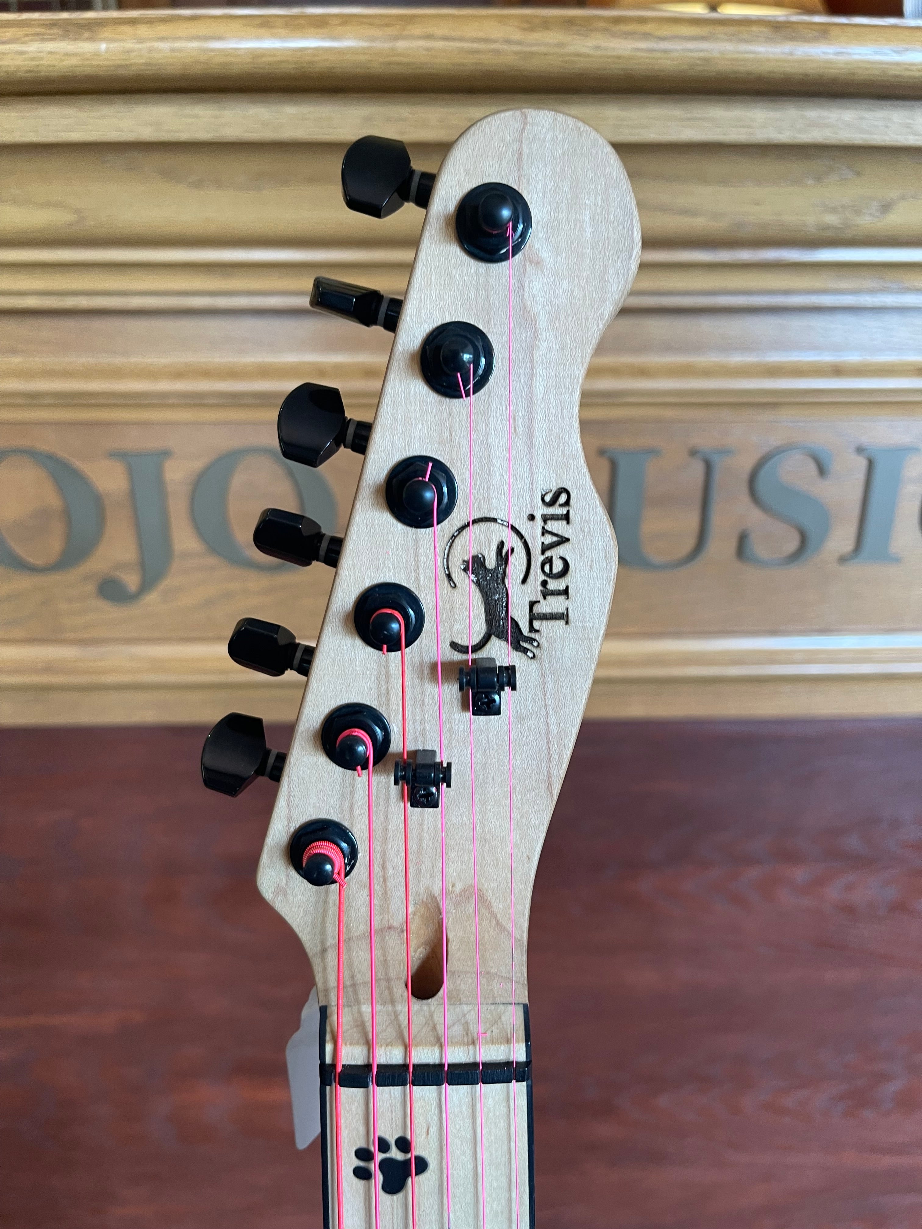 Trevis Custom T-Style Electric Guitar – Pink with Paw Print Inlays – New with Cosmetic Damage