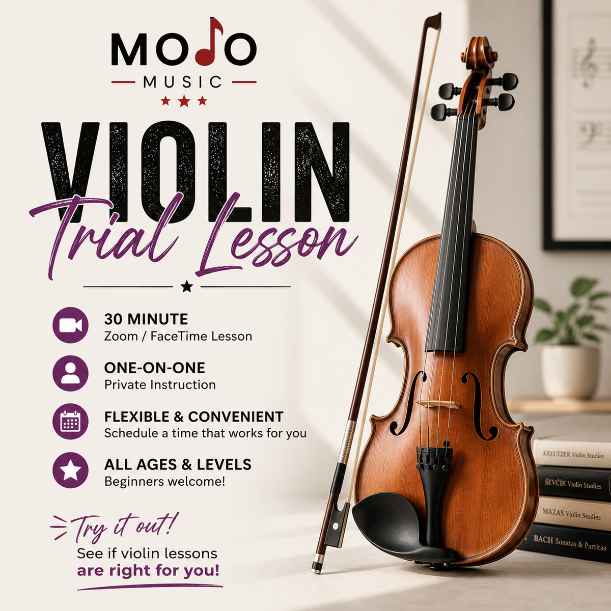 30-Minute Violin Trial Lesson — One-on-One Online